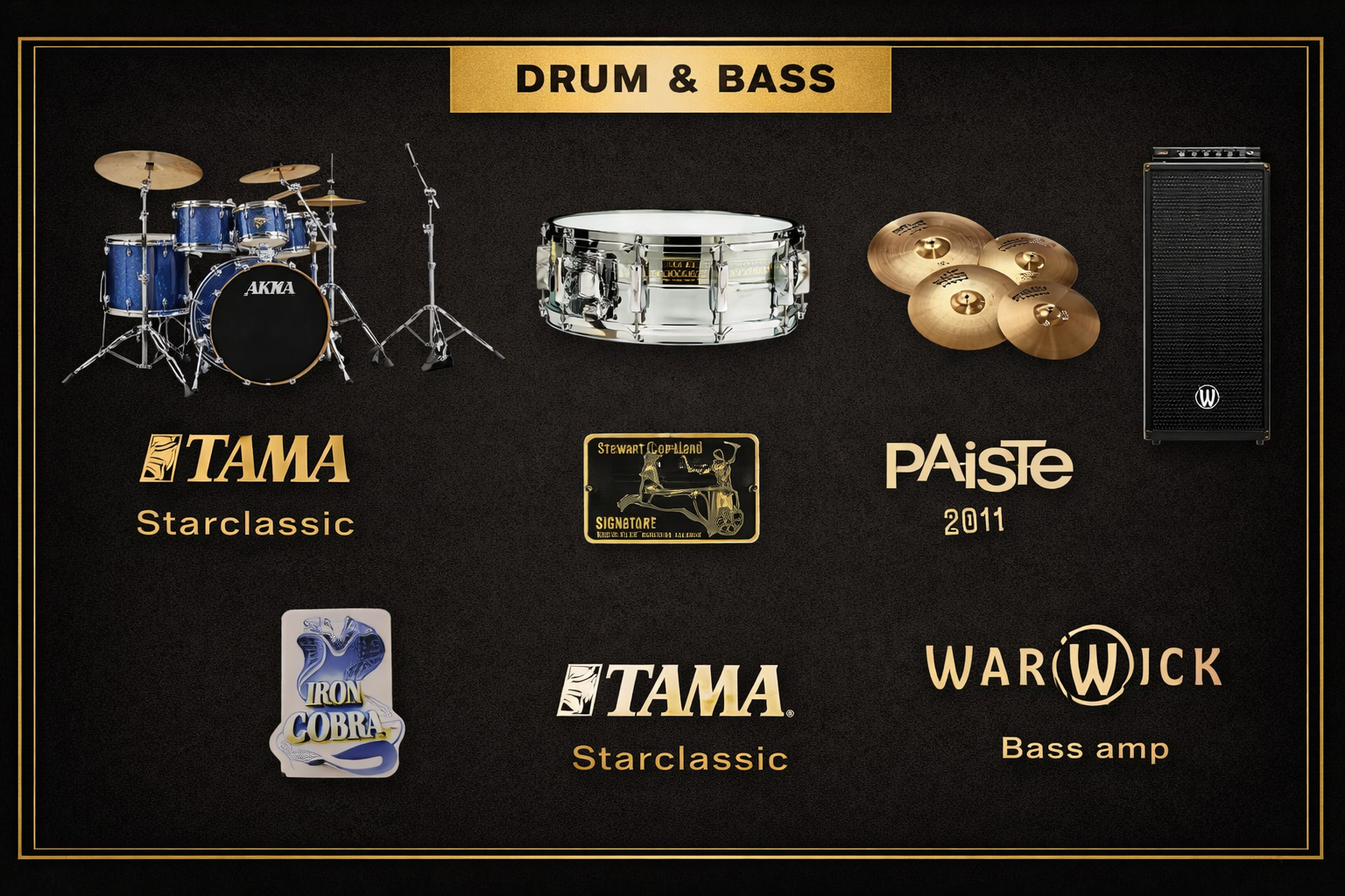 Drum kit and bass amplification equipment in a recording and rehearsal studio in London